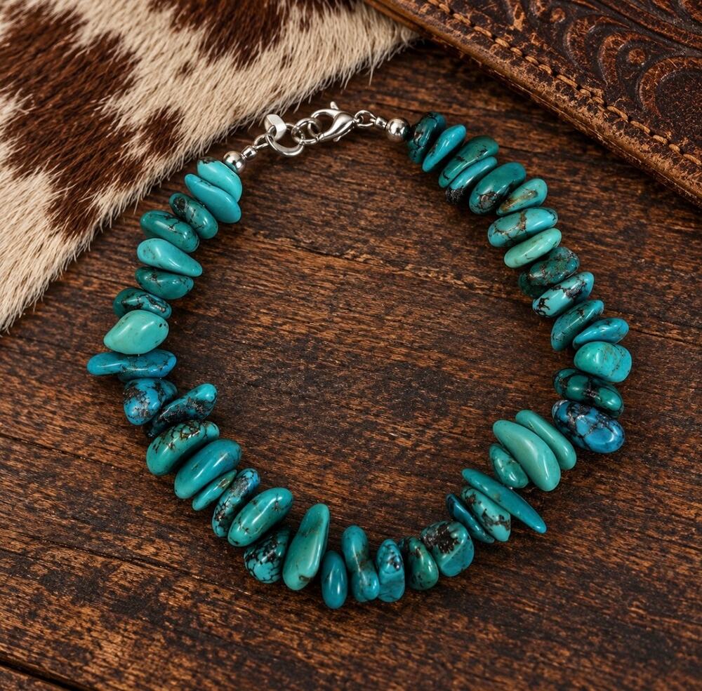 7" Kingman Turquoise Polished Nugget Bracelet – Sterling Silver